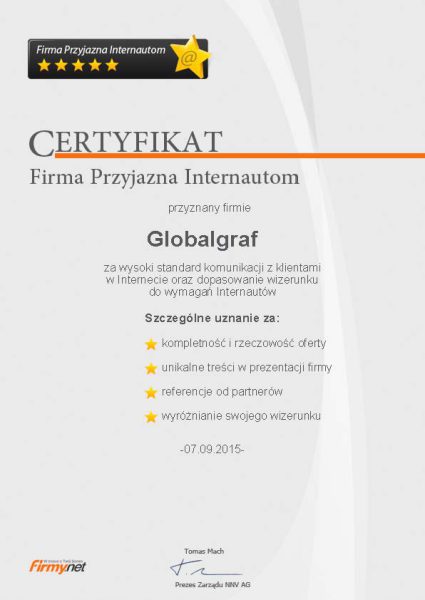 Certyfikat Firma Przyjazna Internautom